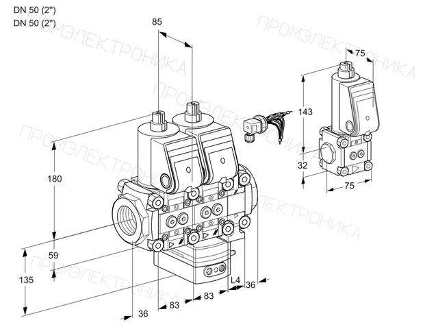 Kromschroder VCG 3E50R/50R05NGEVWR/PPPP/PPBS — двойной электромагнитный газовый клапан — 88107014