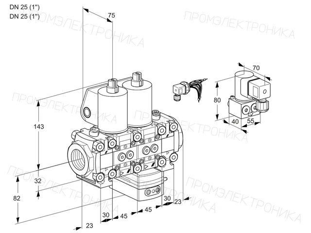 Kromschroder VCG 1E25R/25R05FNGEVWL/PPBY/PPMM — двойной электромагнитный газовый клапан — 88106139