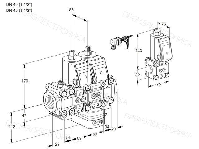 Kromschroder VCG 2E40R/40R05FNGEVWR/PPPP/PPZS — двойной электромагнитный газовый клапан — 88103037