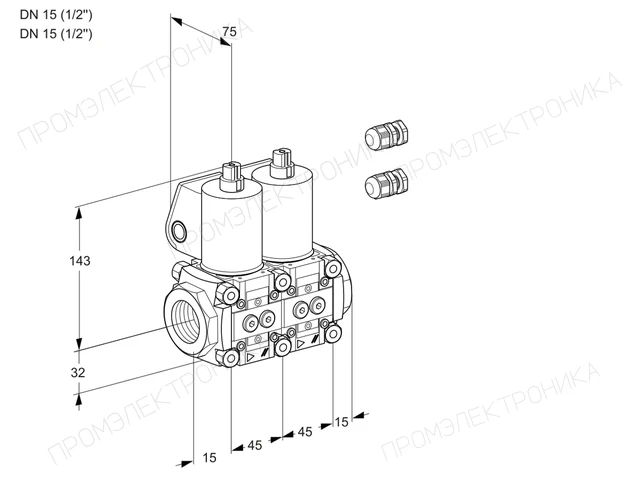 Kromschroder VCS 1E15R/15R05NNWL3/PPPP/PPPP — двойной электромагнитный газовый клапан — 88102767