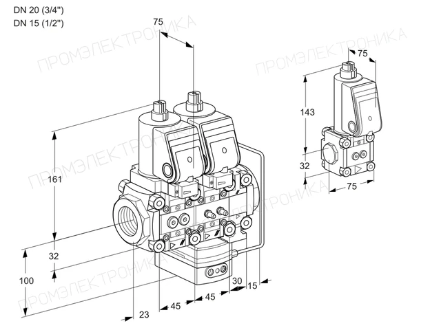 Kromschroder VCH 1T20N/15N05NHAVQGR/PPMM/PPBS — двойной электромагнитный газовый клапан — 88105162