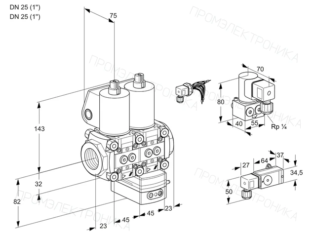 Kromschroder VCG 1E25R/25R05NGEWL/PPZY/PP2- — двойной электромагнитный газовый клапан — 88103742