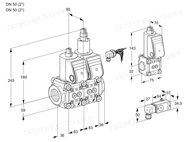 Kromschroder VCS 3E50R/50R05NLWR/-3PP/PPBS — двойной электромагнитный газовый клапан — 88107339