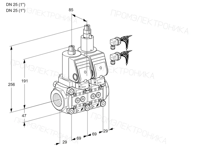 Kromschroder VCS 2E25R/25R05NLWGR8/PPPP/PPPP — двойной электромагнитный газовый клапан — 88105015