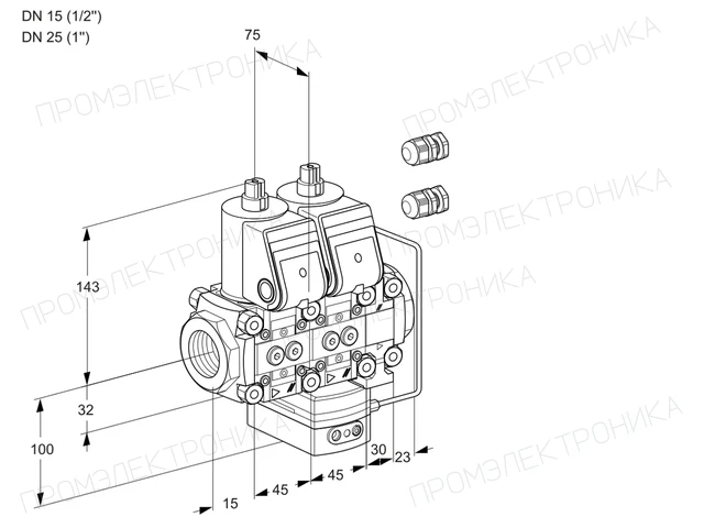 Kromschroder VCH 1E15R/25R05NHEVWR3/PPPP/PPPP — двойной электромагнитный газовый клапан — 88102553