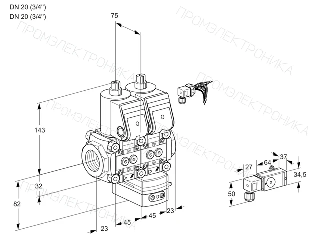 Kromschroder VCG 1E20R/20R05NGKWR/PP-1/PPPP — двойной электромагнитный газовый клапан — 88103104