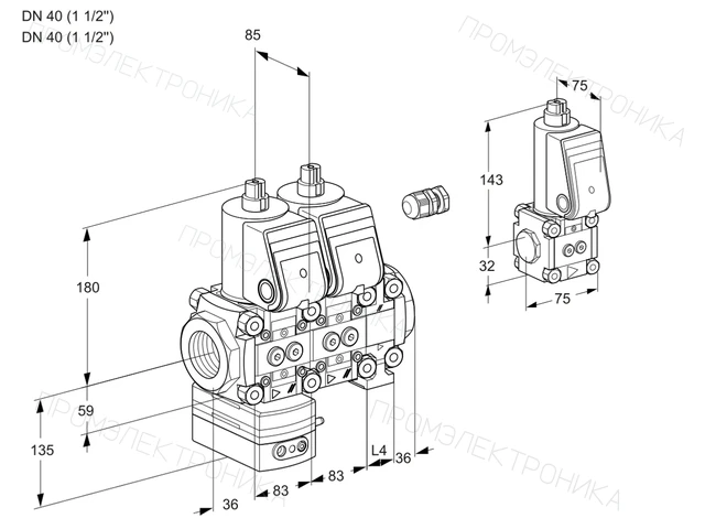 Kromschroder VCG 3E40R/40R05GENVWR/PPPP/PPZS — двойной электромагнитный газовый клапан — 88107671