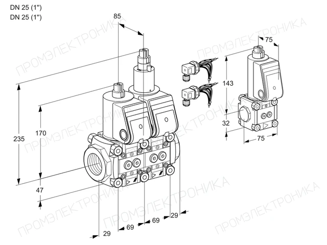 Kromschroder VCS 2E25R/25R05NLWR6/PPPP/PPZS — двойной электромагнитный газовый клапан — 88103282