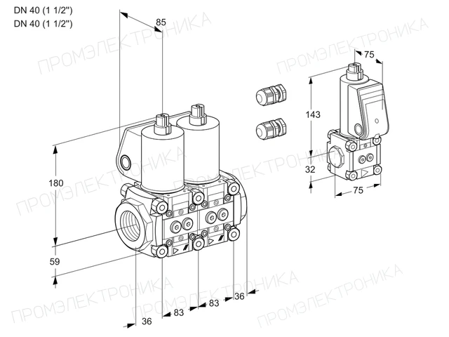 Kromschroder VCS 3E40R/40R05NNWL3/PPZS/PPPP — двойной электромагнитный газовый клапан — 88103261