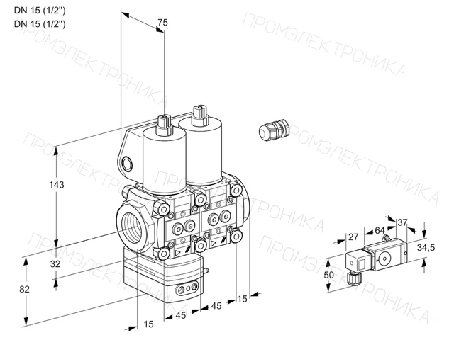 Kromschroder VCG 1E15R/15R05GNNWL/PPPP/2-PP — двойной электромагнитный газовый клапан — 88106604