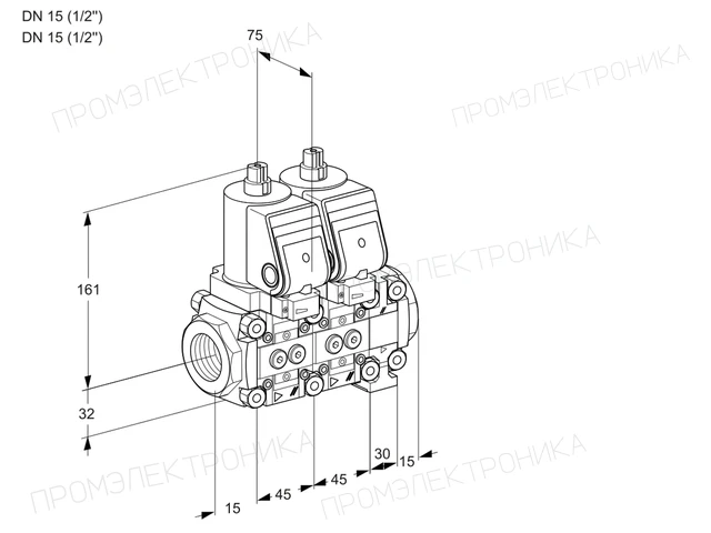 Kromschroder VCS 1T15N/15N05NNVQGR/PPPP/PPPP — двойной электромагнитный газовый клапан — 88101507