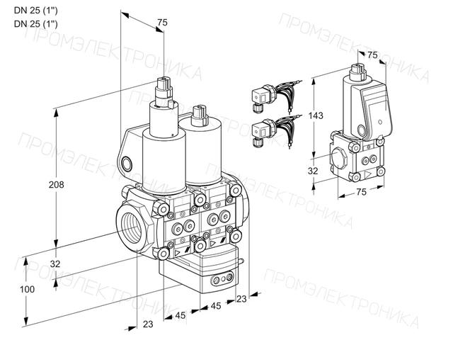 Kromschroder VCH 1E25R/25R05LHEWL6/PPBS/PPPP — двойной электромагнитный газовый клапан — 88106322