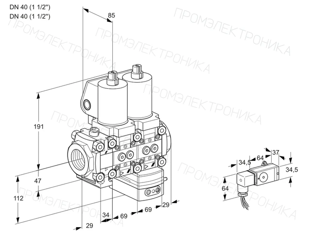 Kromschroder VCD 2T40N/40N05FND-50QGL/PPPP/2-PP — двойной электромагнитный газовый клапан — 88107078