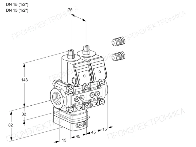 Kromschroder VCG 1E15R/15R05GENWR3/PPPP/PPPP — двойной электромагнитный газовый клапан — 88106323
