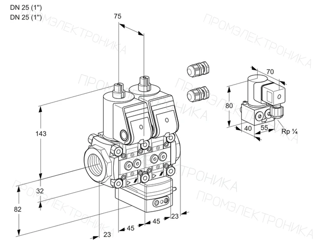 Kromschroder VCG 1E25R/25R05NGEWR3/PPPP/PPZY — двойной электромагнитный газовый клапан — 88106670