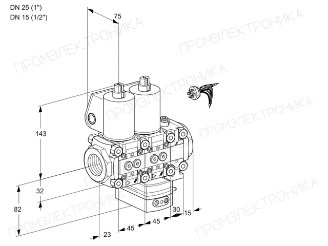 Kromschroder VCD 1E25R/15R05ND-100VWL/PPPP/MMMM — двойной электромагнитный газовый клапан — 88105247