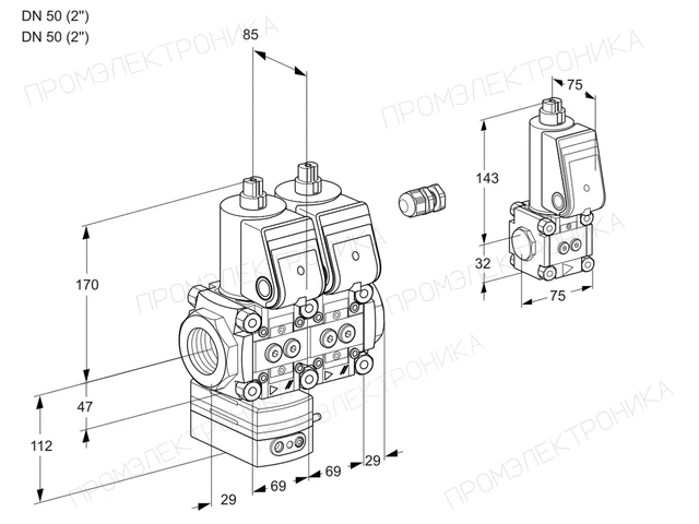 Kromschroder VCD 2E50R/50R05D-100NWR/PPPP/PPZS — двойной электромагнитный газовый клапан — 88105911