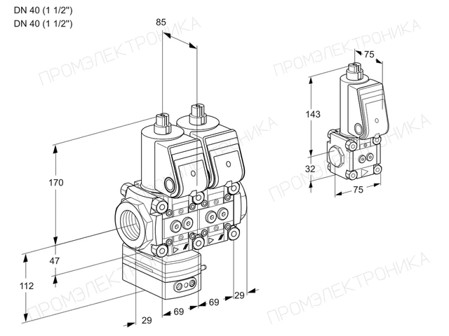 Kromschroder VCG 2T40N/40N05GANQR/PPPP/PPZS — двойной электромагнитный газовый клапан — 88104678