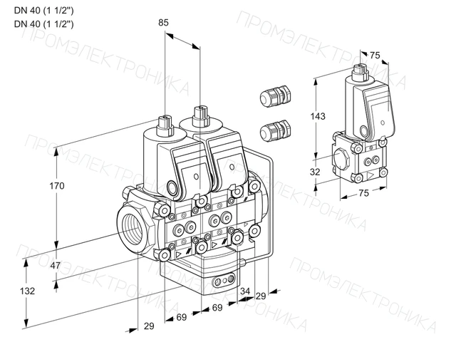 Kromschroder VCH 2E40R/40R05NHEVWR3/PPPP/PPBS — двойной электромагнитный газовый клапан — 88103605