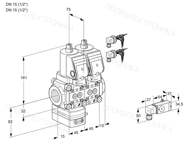 Kromschroder VCD 1E15R/15R05D-100NWSR8/PP2-/PPPP — двойной электромагнитный газовый клапан — 88106448