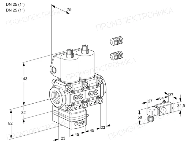 Kromschroder VCD 1E25R/25R05D-25NKL3/PPPP/2-PP — двойной электромагнитный газовый клапан — 88107586