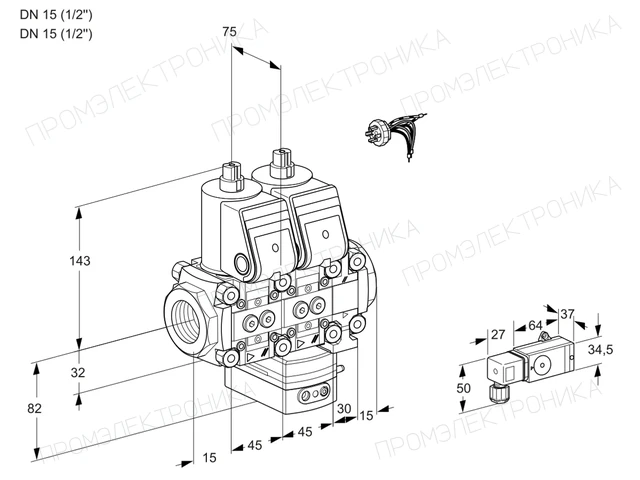 Kromschroder VCG 1E15R/15R05NGEVWR3/PPPP/2--3 — двойной электромагнитный газовый клапан — 88107185