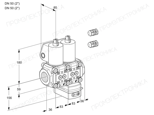 Kromschroder VCH 3E50R/50R05NHEWL3/PPPP/PPPP — двойной электромагнитный газовый клапан — 88105236