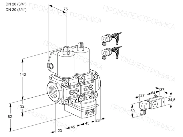 Kromschroder VCG 1E20R/20R05NGEWL6/PPPP/-3PP — двойной электромагнитный газовый клапан — 88104352