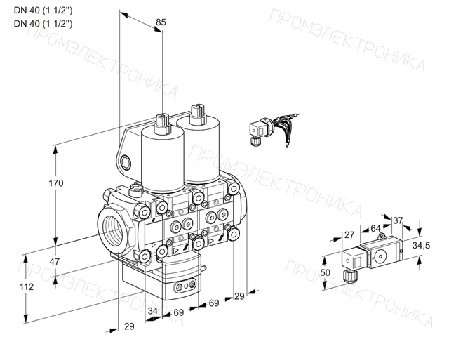 Kromschroder VCD 2E40R/40R05FD-25NWL/MMMM/1--4 — двойной электромагнитный газовый клапан — 88100780