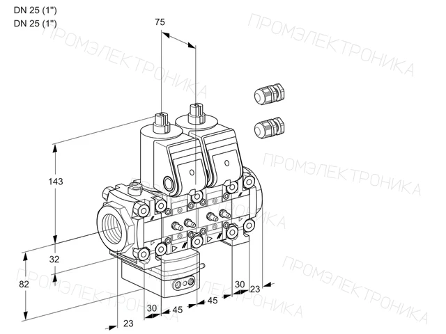 Kromschroder VCG 1E25R/25R05FGENVWR3/MMMM/PPPP — двойной электромагнитный газовый клапан — 88102780