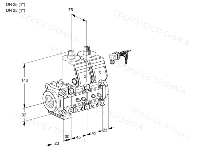 Kromschroder VCS 1E25R/25R05FNNWR/MMMM/PPPP — двойной электромагнитный газовый клапан — 88104628