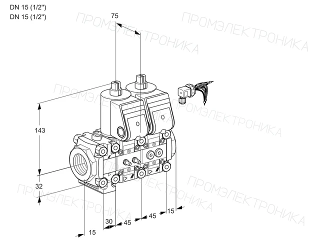 Kromschroder VCS 1E15R/15R05FNNWR/MMPP/MMPP — двойной электромагнитный газовый клапан — 88105281