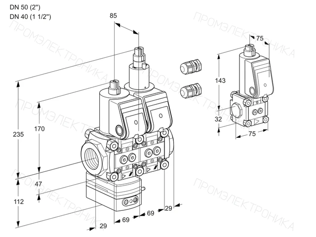 Kromschroder VCD 2E50R/40R05D-25LWR3/PPPP/PPBS — двойной электромагнитный газовый клапан — 88103413