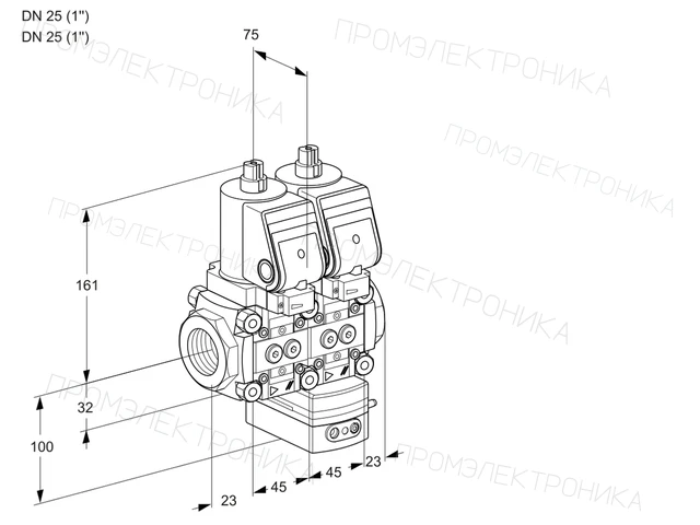 Kromschroder VCV 1E25R/25R05NVKQSR/PPPP/PPPP — двойной электромагнитный газовый клапан — 88100400