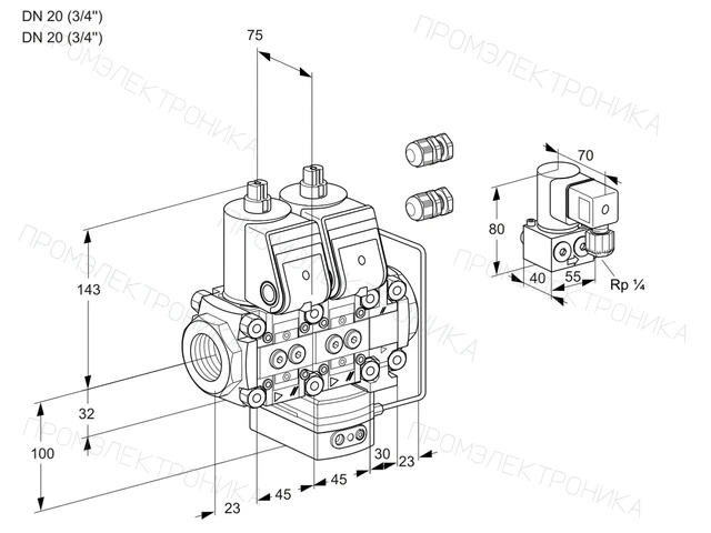 Kromschroder VCH 1E20R/20R05NHEVWR3/PPPP/PPZY — двойной электромагнитный газовый клапан — 88106500