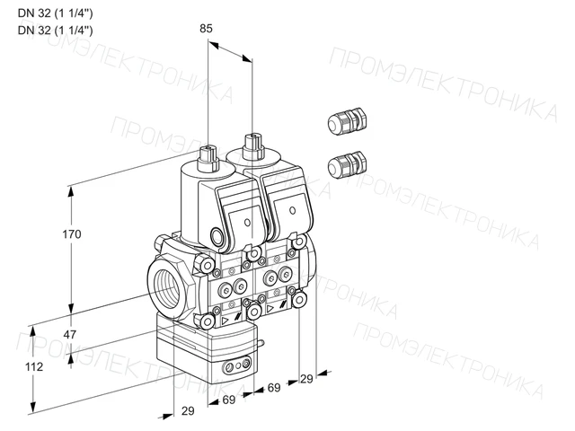 Kromschroder VCD 2E32R/32R05D-25NWR3/PPPP/PPPP — двойной электромагнитный газовый клапан — 88107294