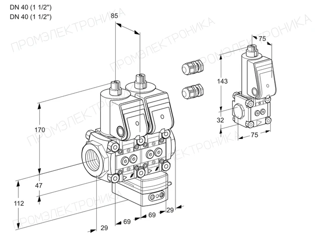 Kromschroder VCG 2E40R/40R05NGEWR3/PPPP/PPBS — двойной электромагнитный газовый клапан — 88100327