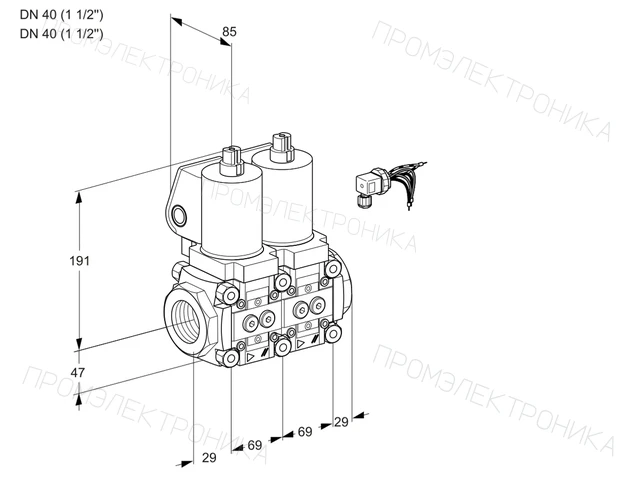 Kromschroder VCS 2E40R/40R05NNWSL/PPPP/PPPP — двойной электромагнитный газовый клапан — 88106692
