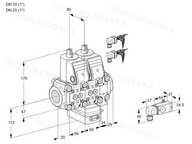 Kromschroder VCG 2E25R/25R05NGEVWR6/2--3/PP3- — двойной электромагнитный газовый клапан — 88102947