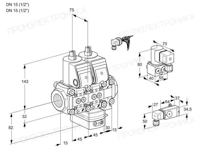 Kromschroder VCG 1E15R/15R05NGKVWR/3--3/PPBY — двойной электромагнитный газовый клапан — 88100456