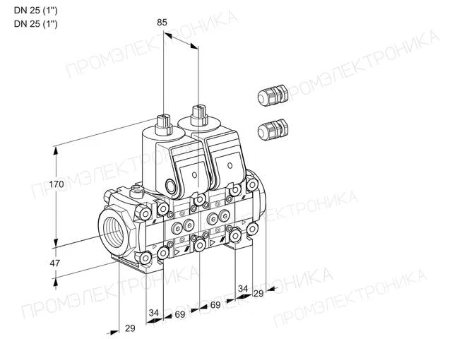 Kromschroder VCS 2E25R/25R05FNNVWR3/PPPP/PPPP — двойной электромагнитный газовый клапан — 88101240