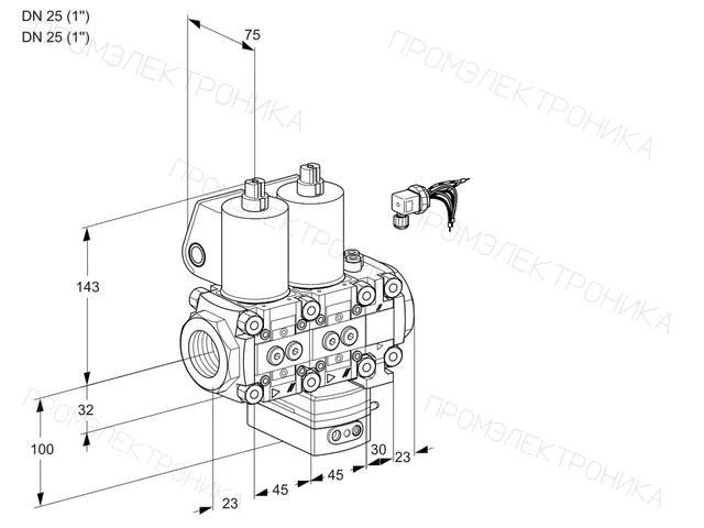 Kromschroder VCH 1E25R/25R05NHEVKL/PPPP/PPPP — двойной электромагнитный газовый клапан — 88107057