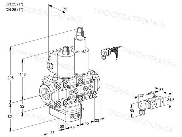 Kromschroder VCD 1E25R/25R05FD-25LWL/PPPP/2-PP — двойной электромагнитный газовый клапан — 88104780