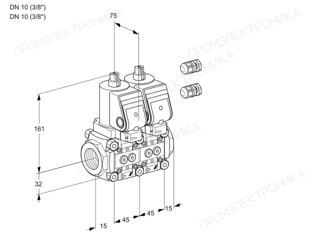 Kromschroder VCS 1E10R/10R05NNWSR3/PPPP/PPPP — двойной электромагнитный газовый клапан — 88102690