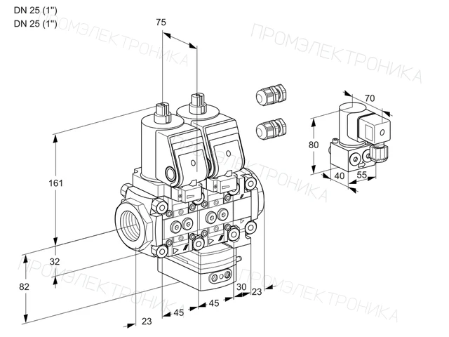 Kromschroder VCG 1E25R/25R05NGEVWSR3/PPPP/PPBY — двойной электромагнитный газовый клапан — 88105843