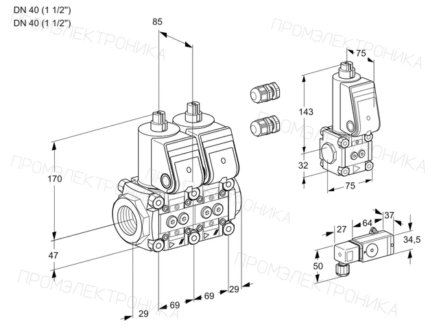 Kromschroder VCS 2E40R/40R05NNWR3/1--3/PPZS — двойной электромагнитный газовый клапан — 88105553