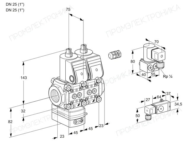 Kromschroder VCD 1E25R/25R05D-25NWR/3-PP/PPZY — двойной электромагнитный газовый клапан — 88104394