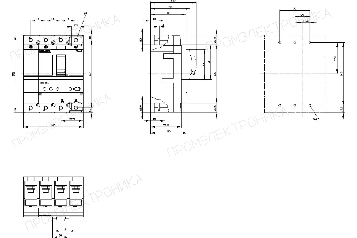 Siemens 3VA2010-5HL36-0AA0 — 3VA автоматические выключатели в литом корпусе до 250 A