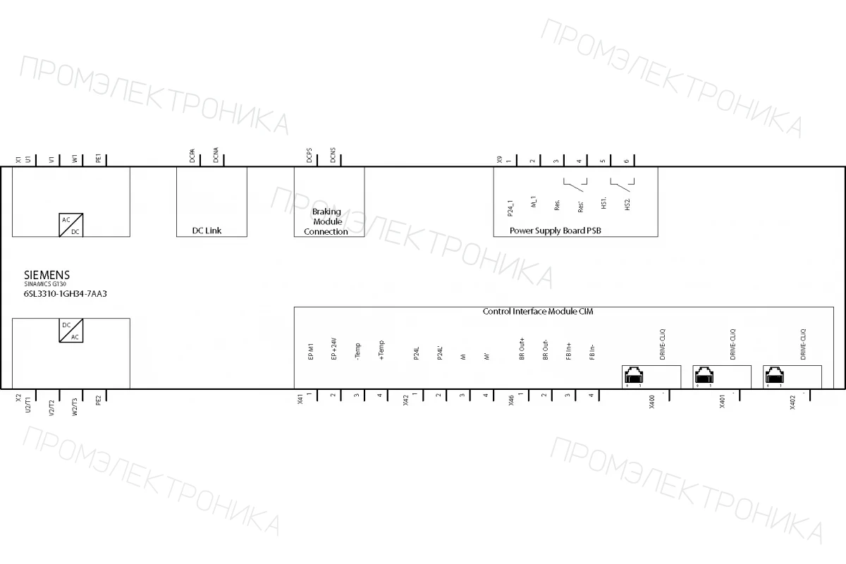 Siemens 6SL3335-7TG41-3AA8 — SINAMICS S120 Активный сетевой модуль ALM