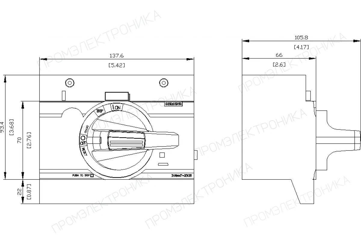 Siemens 3VA9447-0EK33 — Фронтальный поворотный привод стандарт
